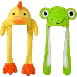 2 Pack Animal Hats Frog & Duck Plush Moving Ears Unisex for Halloween Cosplay
